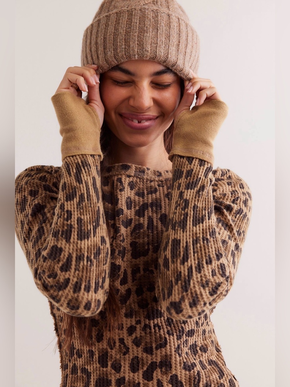 Free People We The Free Pretty Little Thermal Leopard Size XS